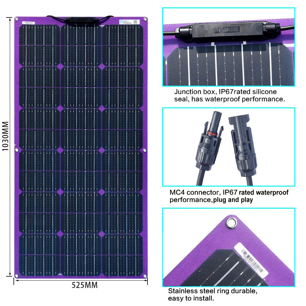 Custom New Monocrystalline Flexible Solar Panel 18V 100W PV Panel Solar System For Caravan/Household/Camping/Yacht Zonnepaneel Manufacturer