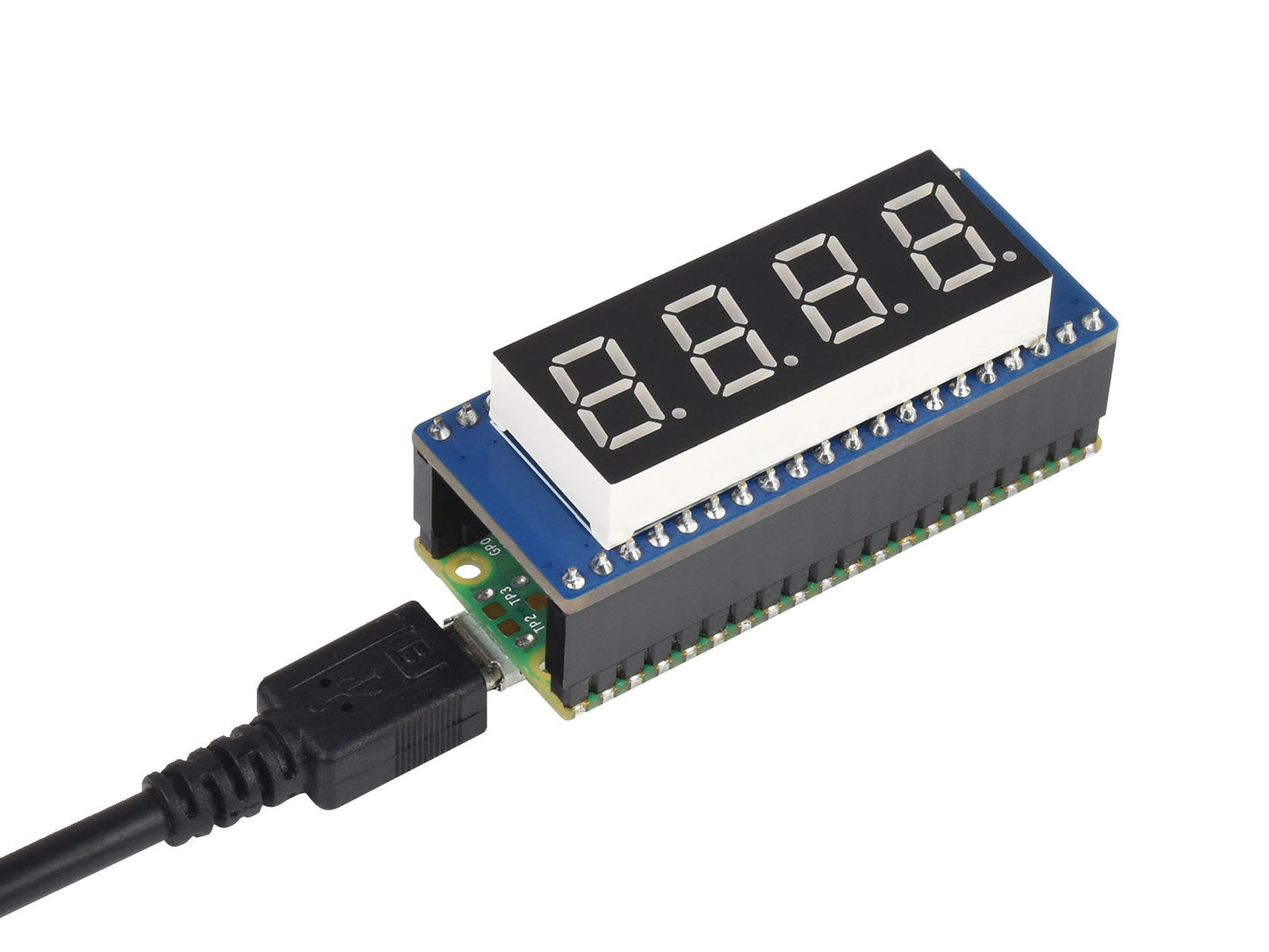 4-digit 8-segment Display Module for Raspberry Pi Pico, Embedded 74HC595 Driver, SPI-compatible, Easy to drive Custom PCB