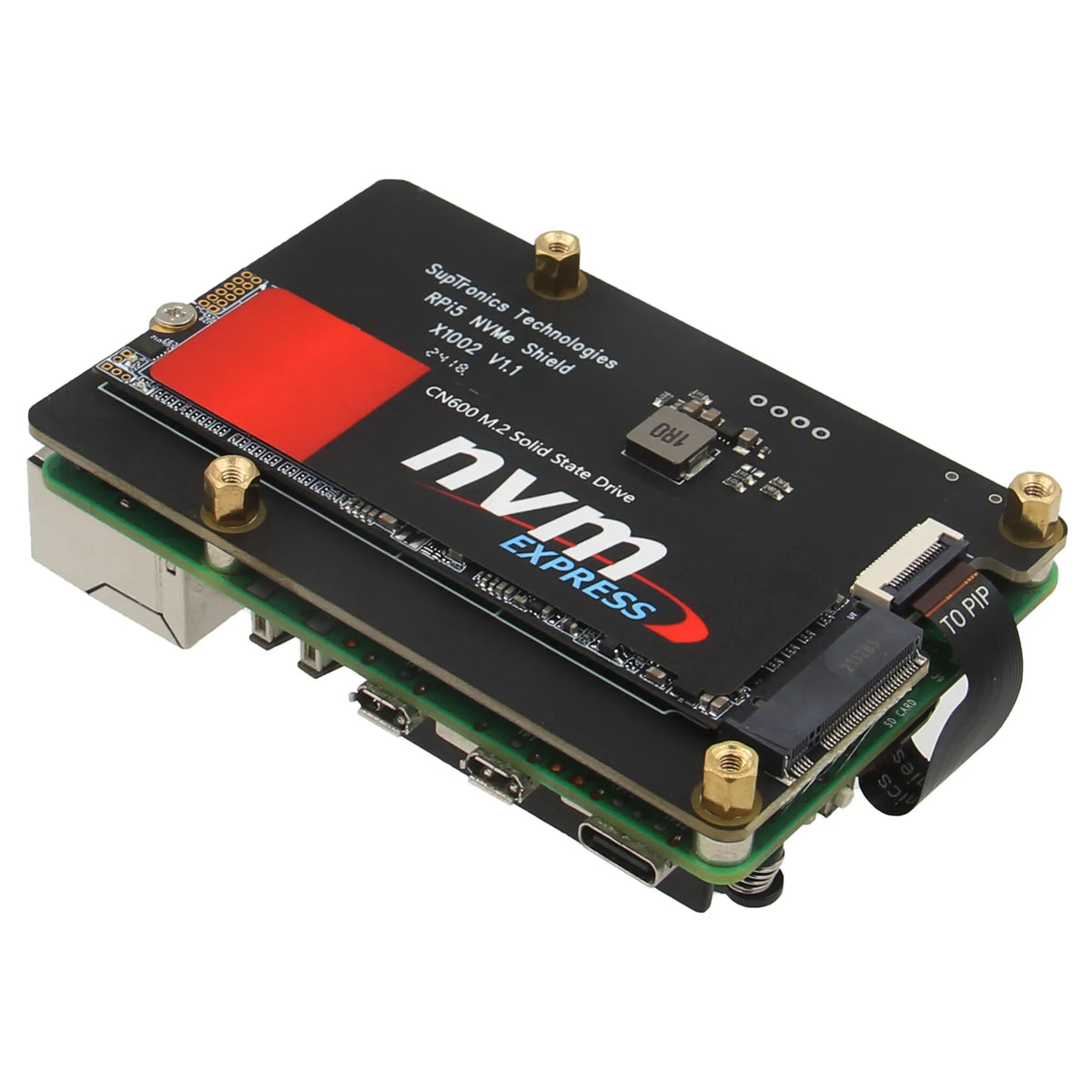 X1002 Pcie to NVMe Board with P580 Metal Case for Raspberry Pi 5