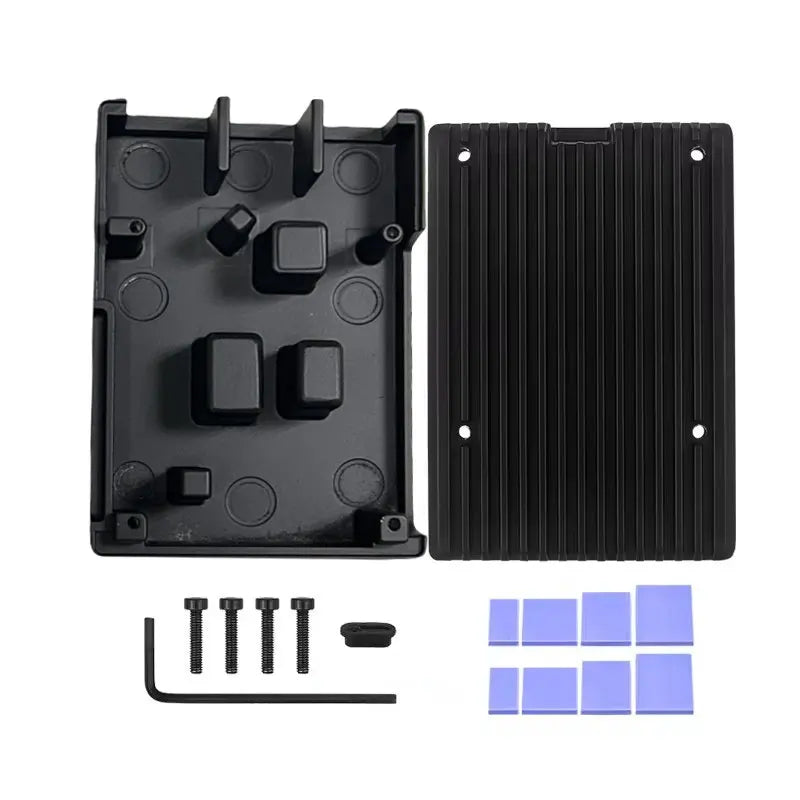 Raspberry Pi 5 Aluminum Case with Passive Cooling Silicone Heat Sinks Switch Button Silent Heat Dissipation