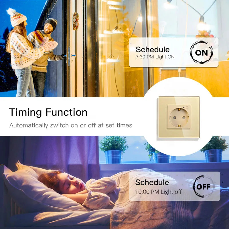 Custom WiFi Smart Wall Socket Outlet Glass Panel Smart Life/Tuya APP Remote Control,Works with Amazon Echo Alexa Google Home EU FR UK Manufacturer