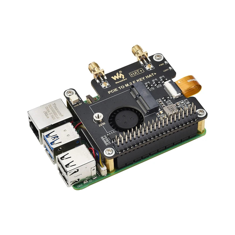 PCIe M.2 E KEY HAT+ Extension Board Compatible NGFF (M.2 E Key) Wireless NIC Support USB for Connection for Raspberry Pi 5