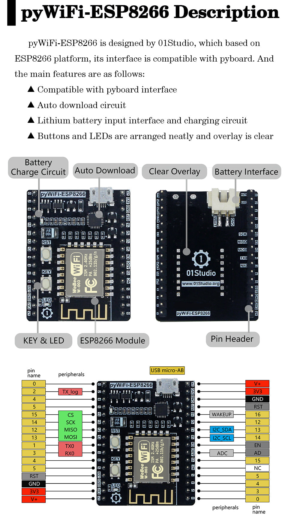 Custom PCB oem pcba assembly pyWiFi- ESP8266 Development Demo Embedded Board MicroPython IOT WiFi Programming Develop Wireless