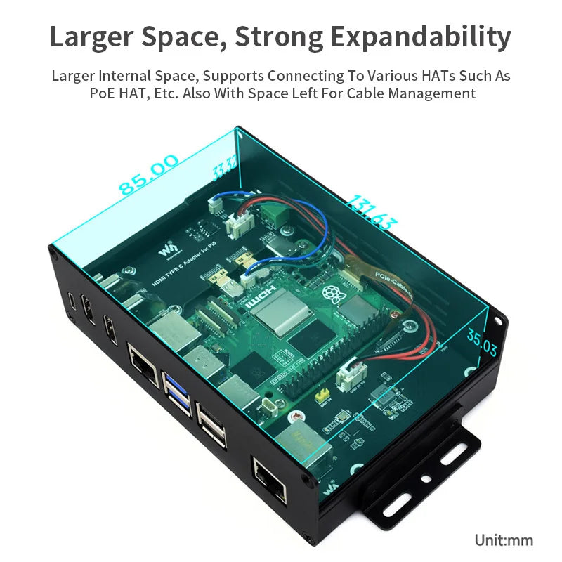 Raspberry Pi 5 All-In-One Mini-Computer Kit PCIe to 4-Ch USB3.2 Gen1 Ports Aluminum Alloy Case