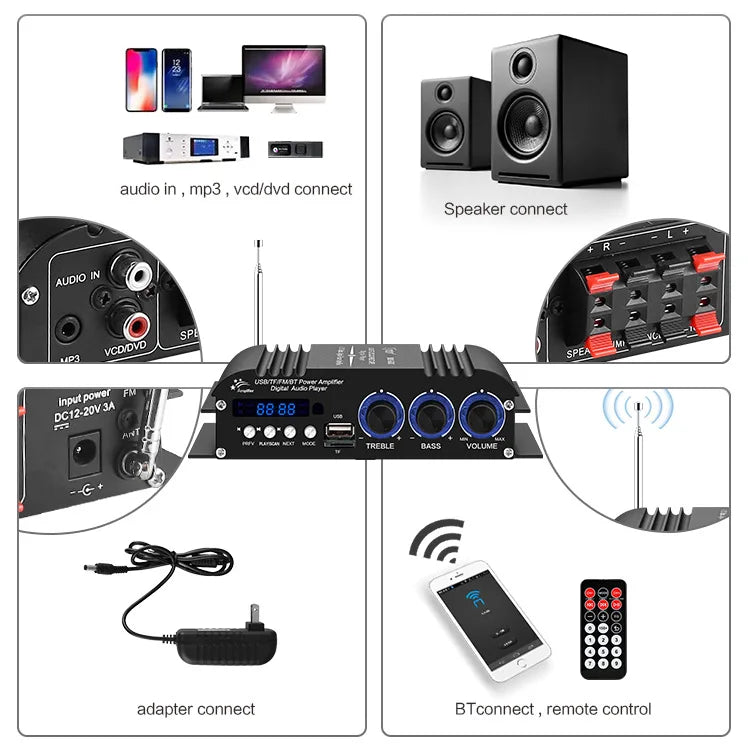 Custom 2*60W Audio TPA3118 Power audio Amplifier board Stereo Equalizer HiFi Digital Mp3 Decoder AMP FM Radio Mp3 Player pcb assembly Manufacturer