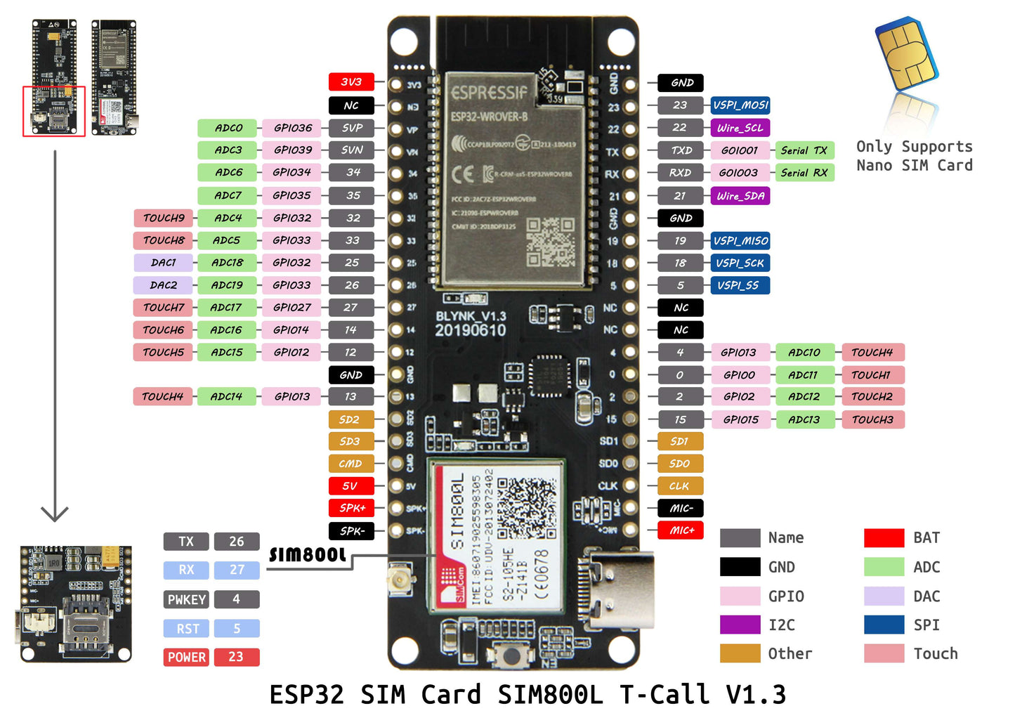 TTGO T-Call V1.3 ESP32 Wireless Module GPRS Antenna SIM Card SIM800L Module And GSM/GPRS Antenna electric breast pump pcba customize