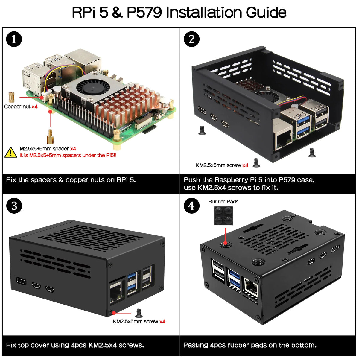 P579-V4 Metal Case for Raspberry Pi 5 PCIe M.2 NVMe SSD Shield X1000 X1001 X1003 X1004 NOT Support X1002