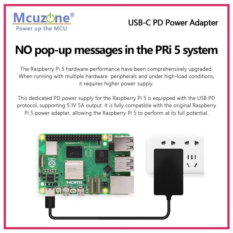 Raspberry Pi 5 USB-C PD Power Adapter Supports PD Power Protocol  |  27W USB-C Port Custom