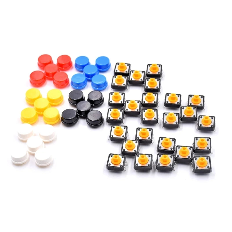 Custom 25PCS Tactile Push Button Switch Momentary 12*12*7.3MM Micro switch button + 25PCS Tact (5 colors) for Arduinos Manufacturer