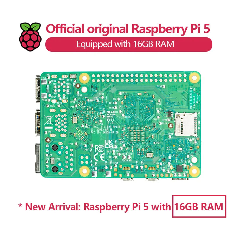 Official Original Raspberry Pi 5 Single Board Computer New Arrival 16GB RAM for Education and Learning