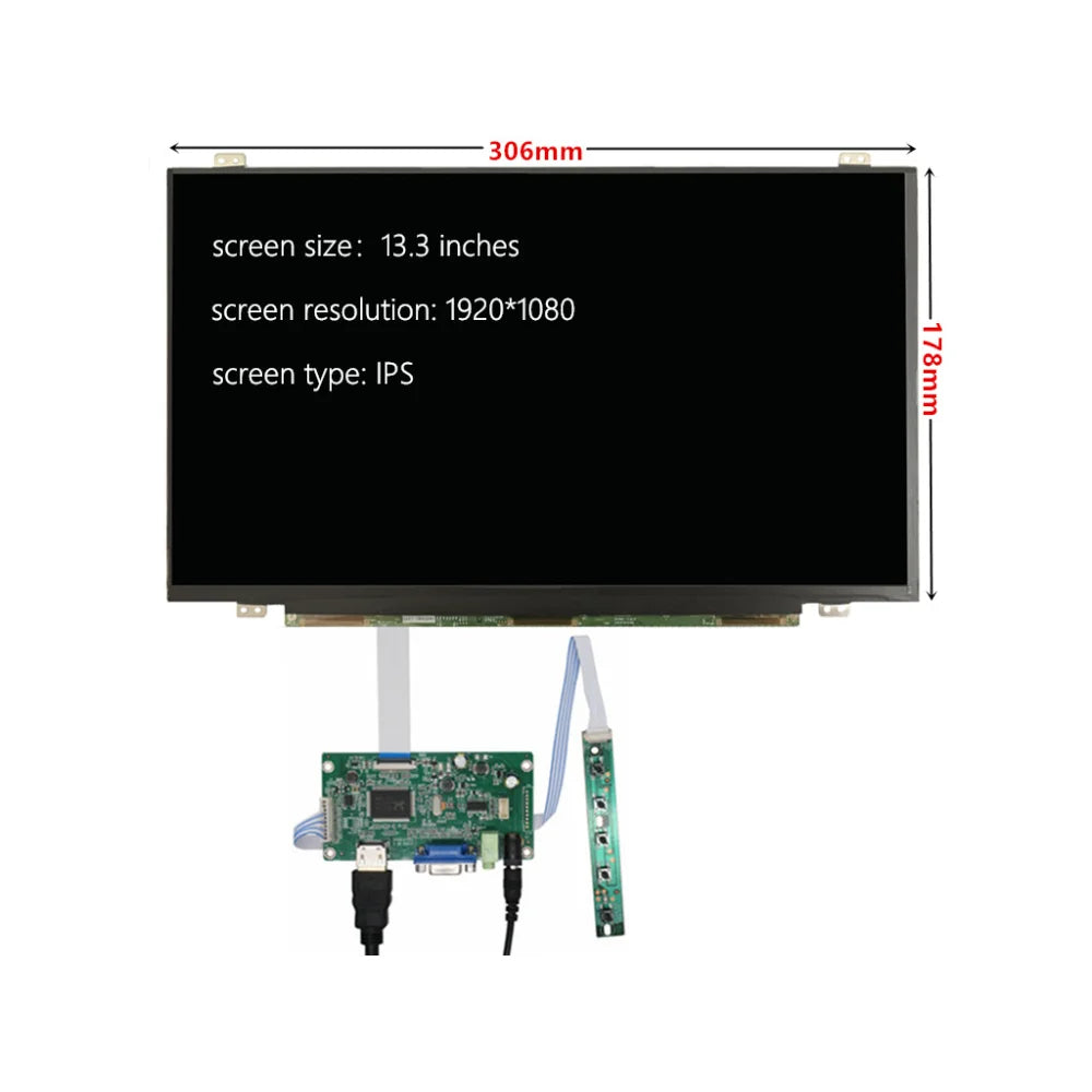 Custom 13.3 Inch 1920*1080 Orange Pi PC Banana Pi LCD Display Screen IPS LCD Monitor Kit HD-Compatible VGA Audio Input Driver Board Manufacturer