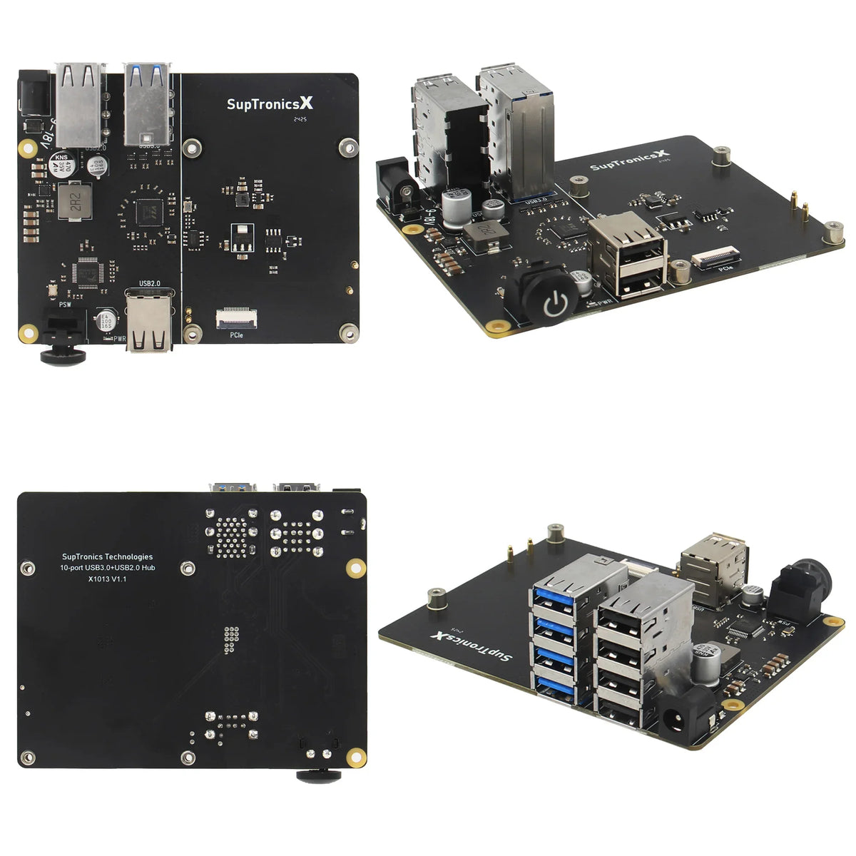 X1013 PCIe to 10-port USB HUB Shield for Raspberry Pi 5