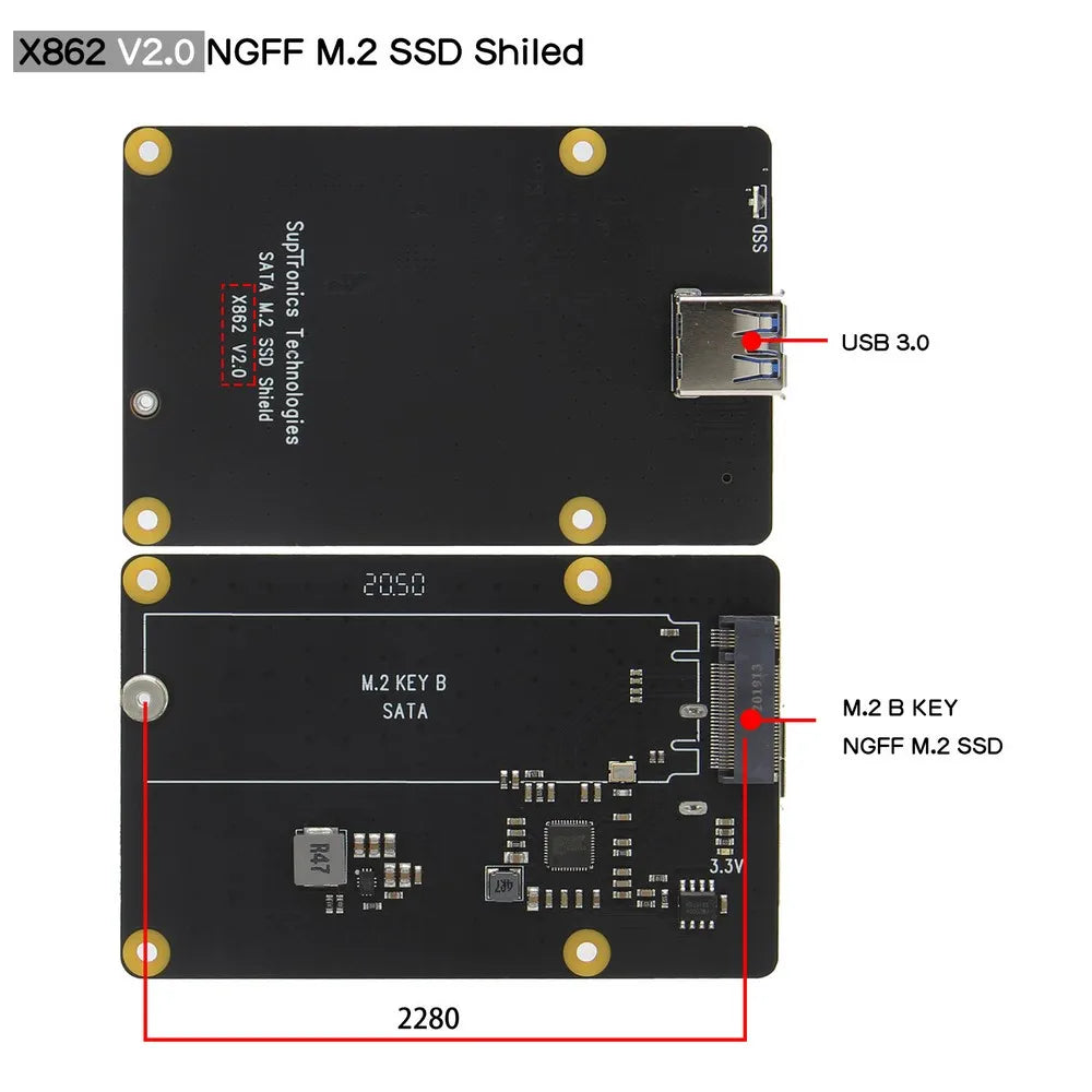 Custom Raspberry Pi X862 V2.0 M.2 NGFF 2280 SATA SSD Storage Expansion Board / Shield for Raspberry Pi 4 Model B Manufacturer