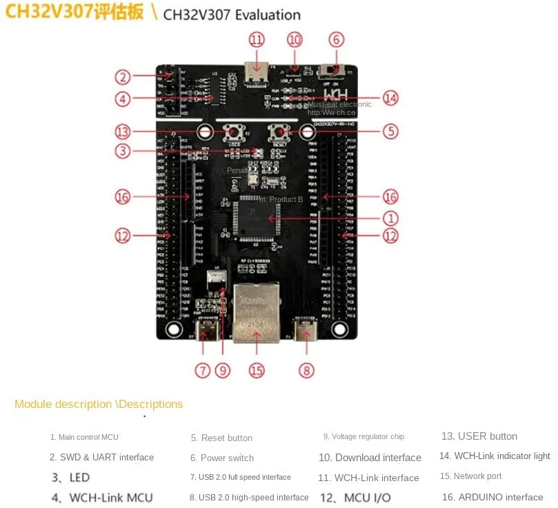 Custom CH32V307VCT6 development board RISC-V core support RT-Thread onboard WCH-Link debugging Manufacturer