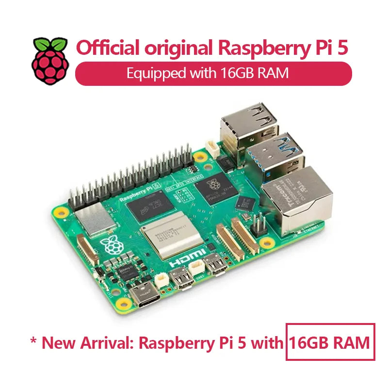Official Original Raspberry Pi 5 Single Board Computer New Arrival 16GB RAM for Education and Learning