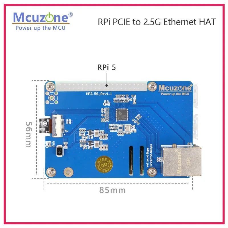 MP2.5G Raspberry Pi 5 PCIE to 2.5G Ethernet HAT,RTL8125,RPi OS Driver-free Custom