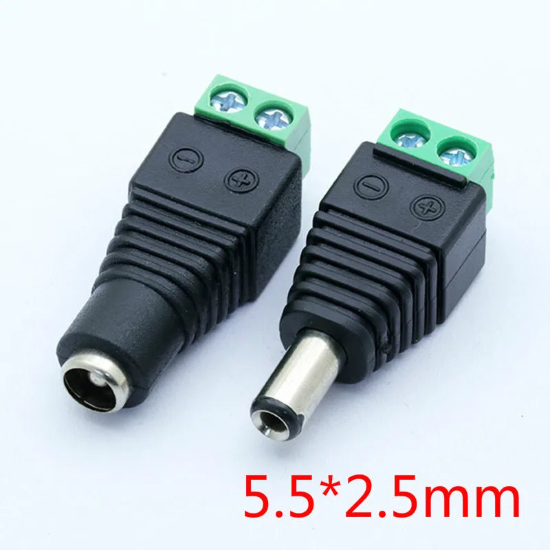 Custom 10Pcs 12V 2.5 x 5.5mm 5.5*2.5mm DC Power Male Plug Jack Adapter Connector Plug for CCTV single color LED Light Manufacturer