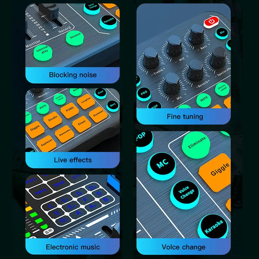 Custom LT Live Sound Card Studio Record Professional Soundcard BT Microphone Mixer Voice Changer Live Streaming Audio Sound Mixer Manufacturer