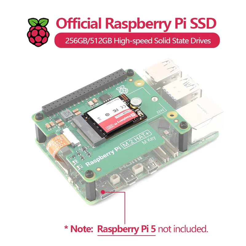 Official Raspberry Pi SSD Kit 256GB/512GB M.2 2230 PCIe Gen 3 40k/70k IOPS for Raspberry Pi 5