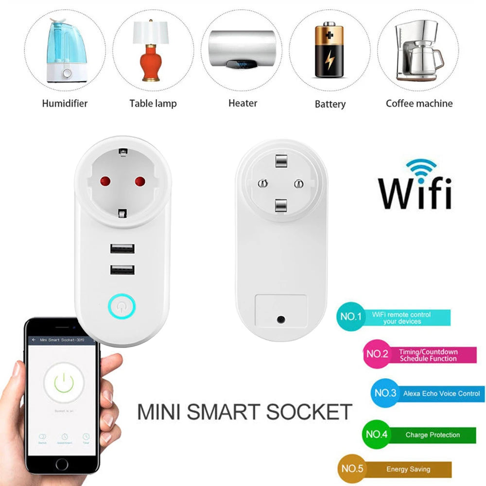 Custom Lonten Smart Plug Wifi Smart Socket Power Monitor EU France Plug Outlet Double USB Works With Google Home Mini Alexa IFTTT Manufacturer