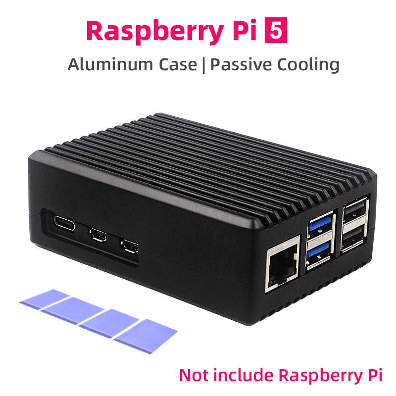 Raspberry Pi 5 Aluminum Case Passive Cooling Shell with Silicone Heat Sinks Switch Button Silent Heat Dissipation for RPI 5 Pi5