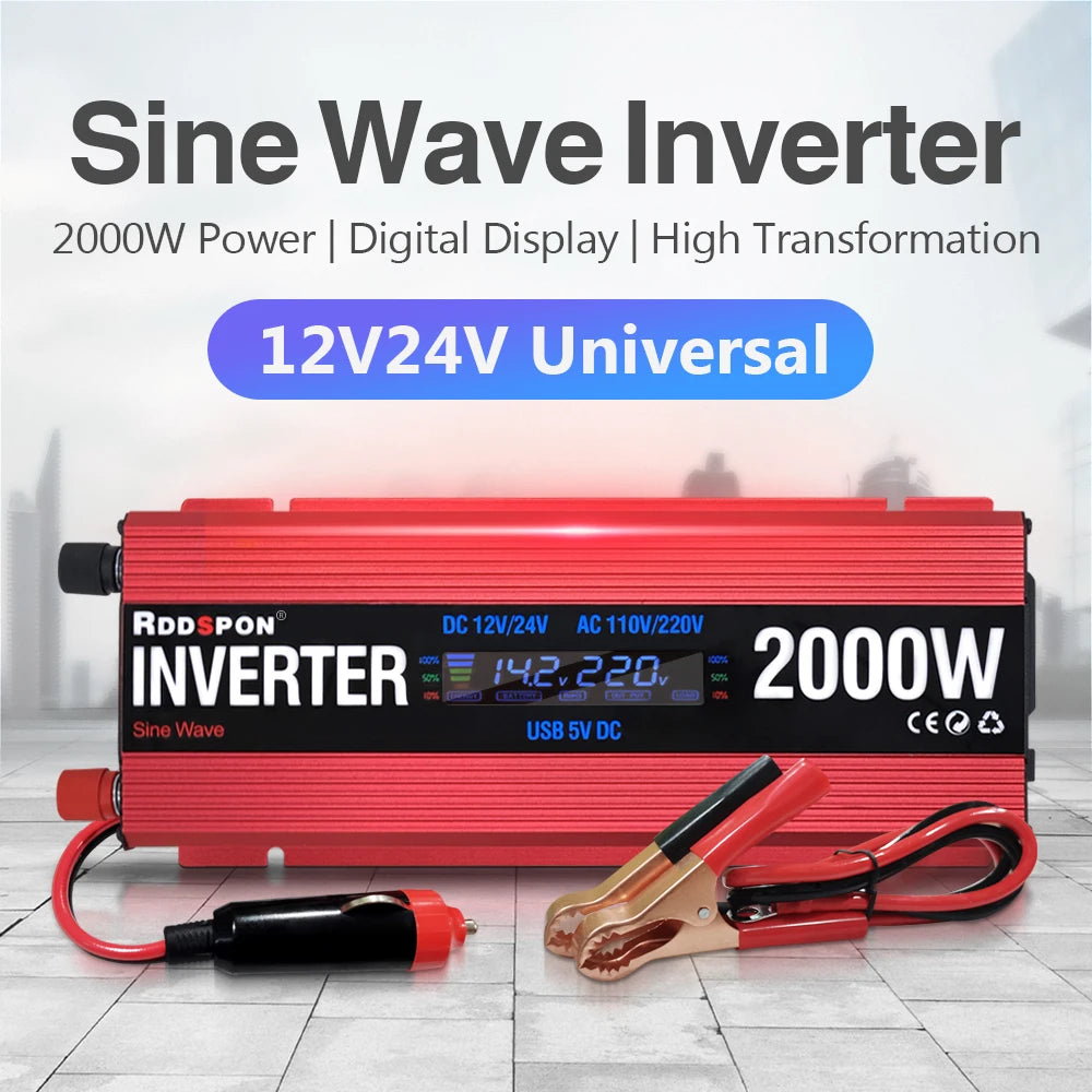 Custom 2000W1000W600W Sine Wave Inverter DC12V 24V Universal to AC 110V220V LED Car Inverter Transformer Power Converter Solar Inverter Manufacturer
