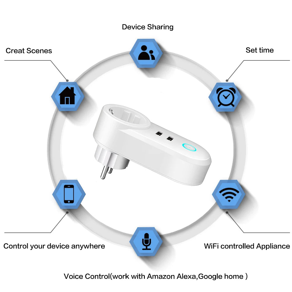Custom Lonten Smart Plug Wifi Smart Socket Power Monitor EU France Plug Outlet Double USB Works With Google Home Mini Alexa IFTTT Manufacturer