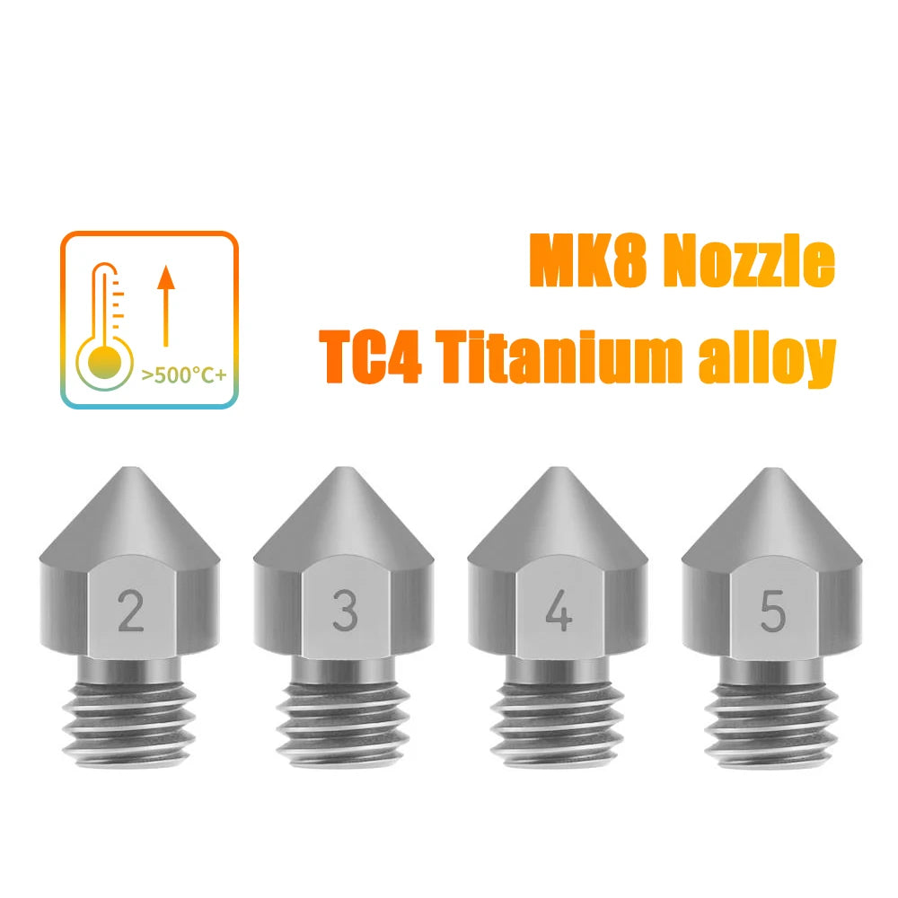 Custom TC4 Titanium Alloy MK8 Nozzle 1.75mm Filament M6 Thread High Strength Nozzle For 3D Printer Ender 3/5 Pro CR10 BLU-3 Manufacturer