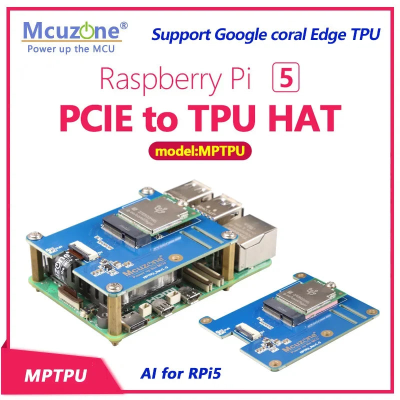 MPTPU Raspberry Pi 5 PCIE To TPU HAT   M.2 E Key Interface, Support Google Coral Edge TPU Custom