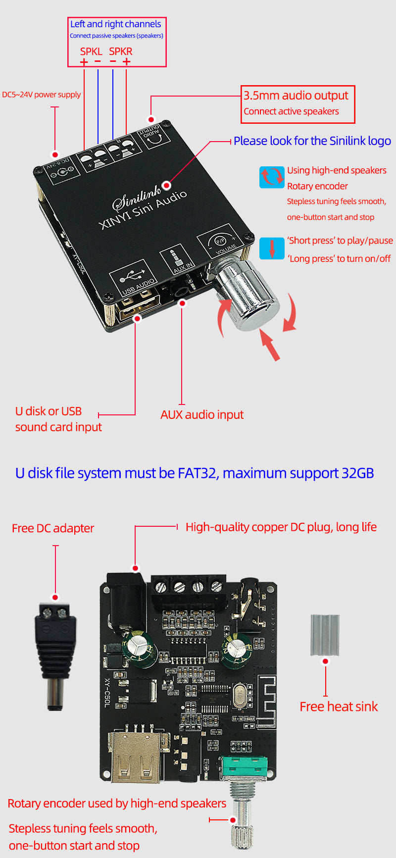 2*50W Class D Audio Power Amplifier 10W~200W HiFi Stereo Wireless Music Player Mini USB Sound Card App Digital AMP pcb assembly Customize
