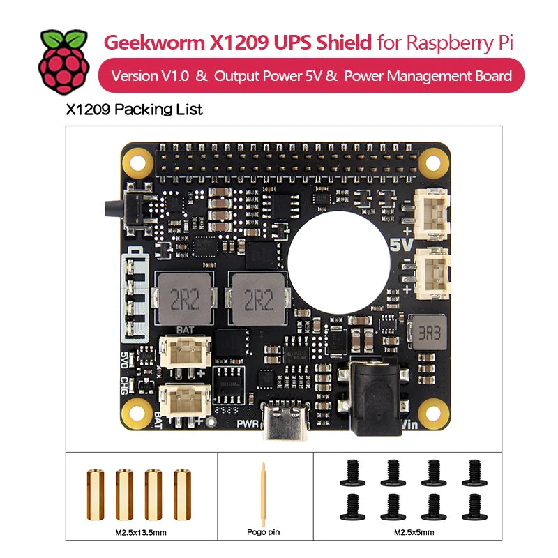 Custom X1209 V1.0 5V UPS HAT Extension Board Power Management Board for Raspberry Pi 5/4B/3B (Batteries Not Included)