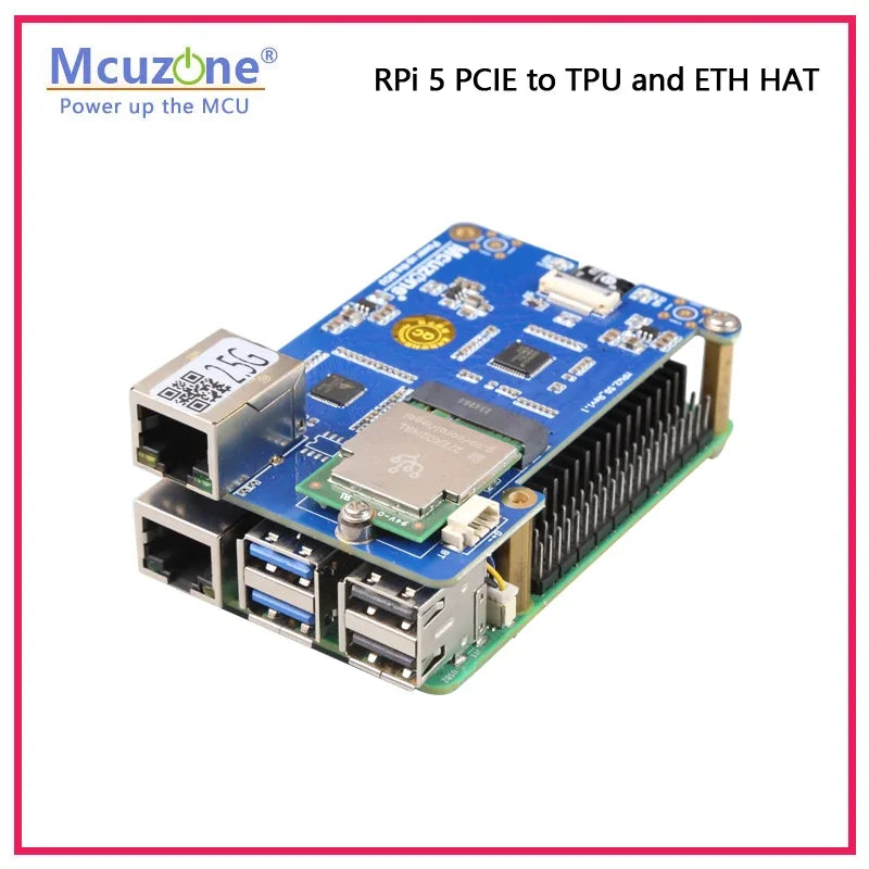 MP2.5G-TPU  Raspberry Pi 5 PCIE to TPU and 2.5G Ethernet HAT M.2 E key interface, support Google coral Edge TPU Custom