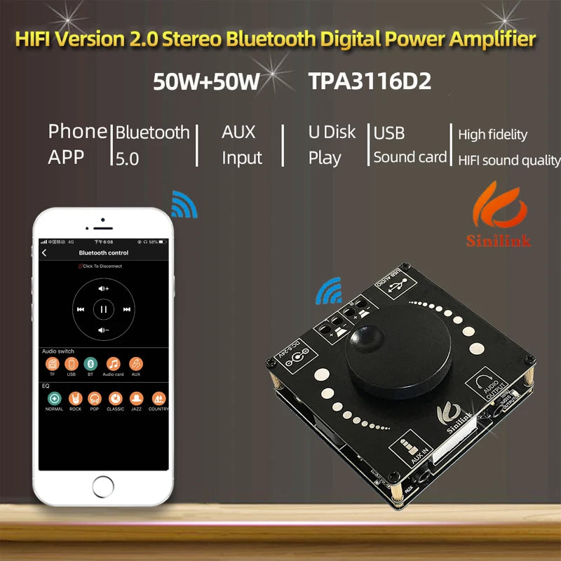 Custom 50W+50W 5.0 Power Amplifier Class D Digital TPA3116 Audio 10W~200W HiFi Stereo TPA3116D2 USB Sound Card App AMP pcb assembly Manufacturer