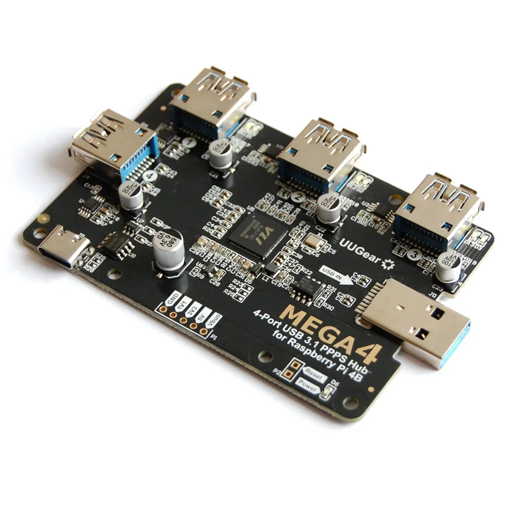 MEGA4: 4-PORT USB 3.1 PPPS HUB FOR RASPBERRY PI 5, 4B Custom