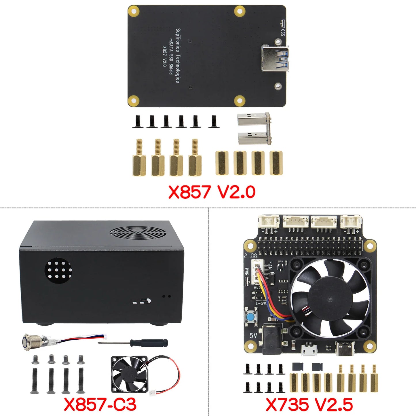 Custom Raspberry Pi 4 Model B mSATA SSD X857 V2.0 Shield + X735 Power Management Board + X857-C3 Matching Metal Case Manufacturer