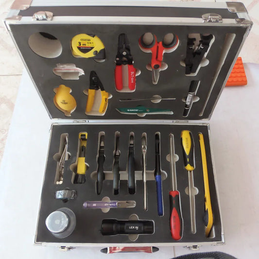 Custom 25PCS fiber optic cable connecting box Ftth optical cableconstruction tools set and fiber optic construction toolbox by DHL Manufacturer