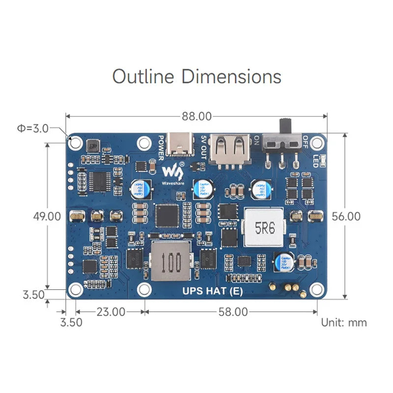 Raspberry Pi 5 UPS HAT (E) 5V 6A Bi-directional Fast Charging Uninterruptible Power Supply Supports 4x21700 Li Batteries (Not