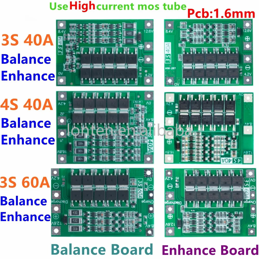 Custom 3S 4S 40A 60A Li-ion Lithium Battery Charger Protection Board 18650 BMS For Drill Motor 11.1V 12.6V/14.8V 16.8V Enhance/Balance Manufacturer