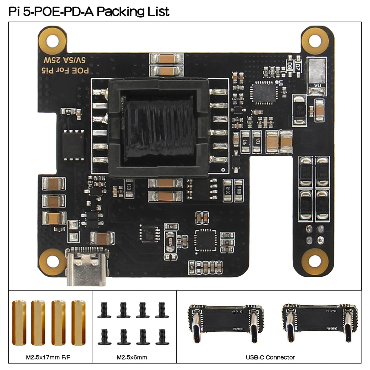 Raspberry Pi 5 PoE Hat with PD Trigger Activation Type C Power Support 802.3af/at