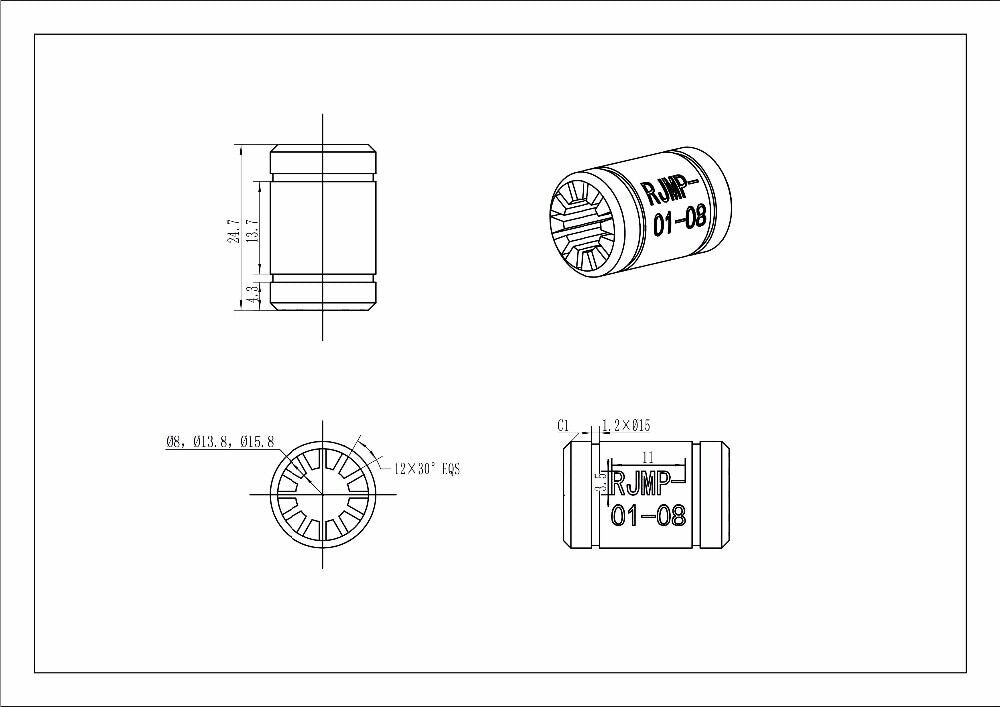 1pcs RJMP-01-08 Solid Polymer LM8UU Linear Bearing 8mm Shaft CNC Plastic Bushing Reprap Medel For Prusa i3 3D Printer Parts customize