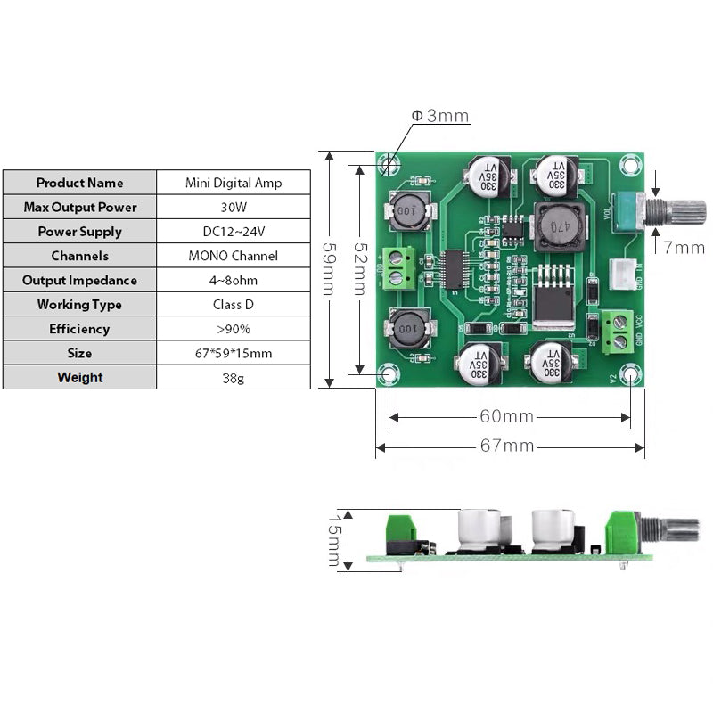 30W Mini Digital Amplifier Board Mono Class D Single Channel Amp XL6019E1 audio amplifier board pcb assembly