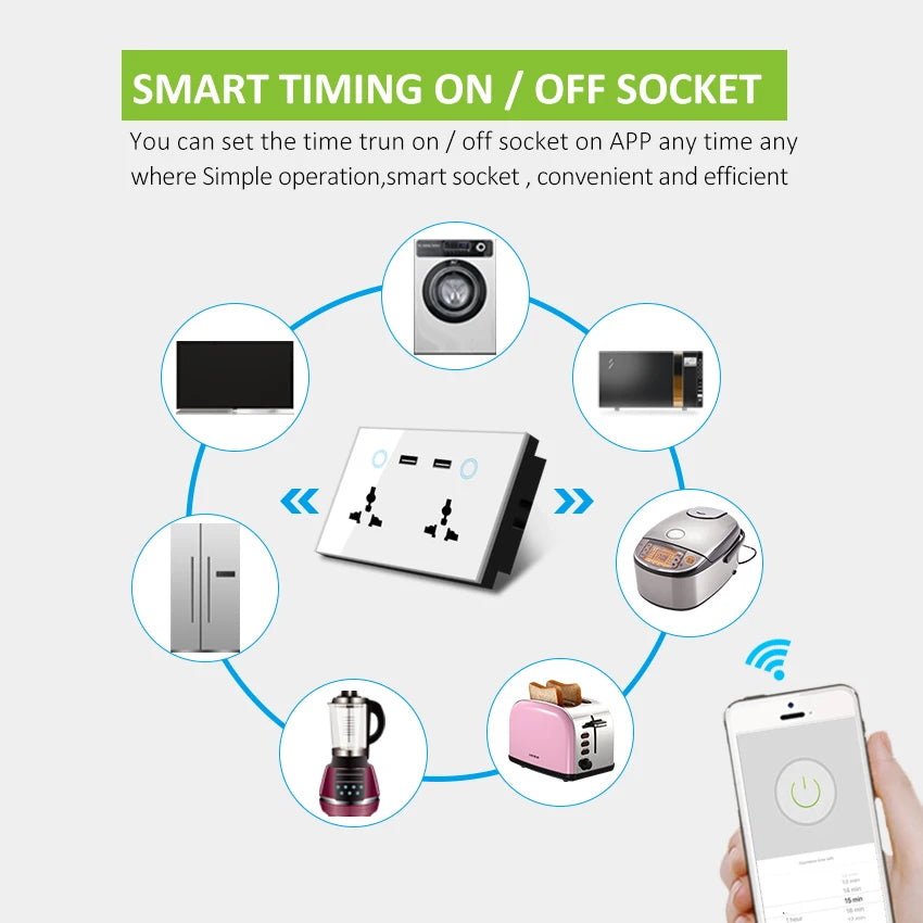 Custom Lonten with Alexa Google MU Plug Smart Wifi Socket Wireless Remote Wifi+USB wall Smart Socket Manufacturer