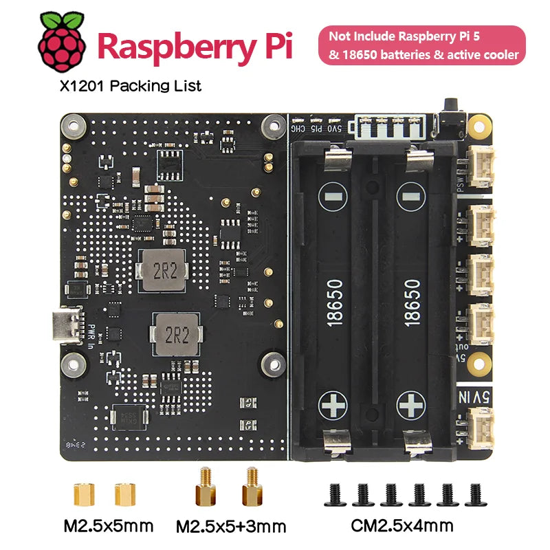 Custom Raspberry Pi 5 18650 UPS X1201 V1.1 Extension Board Power Management with Auto Power on No Battery Included for Pi 5