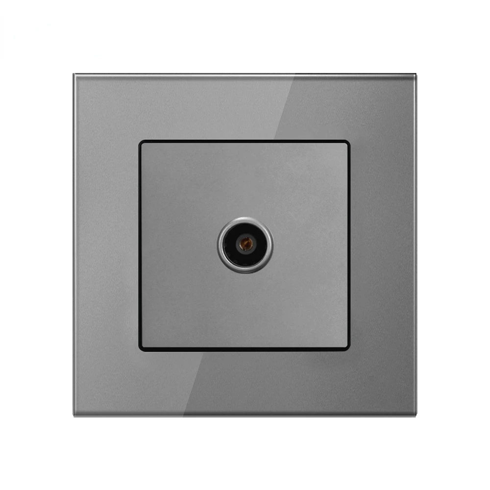 Custom TL- new TV interface socket home decoration wall TV signal access outlet 86 mm* 86mm crystal tempered glass white Manufacturer