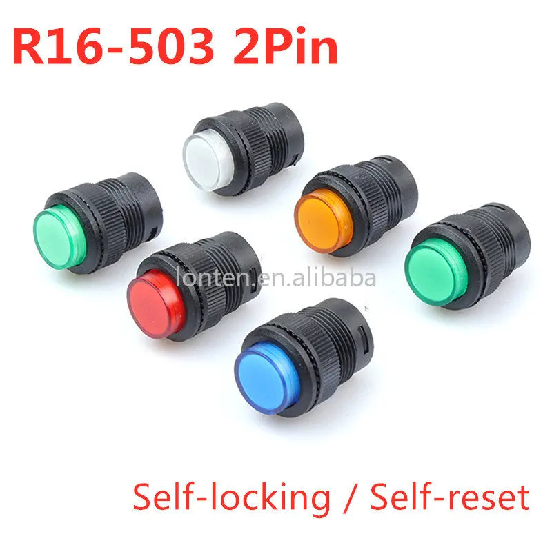 Custom 5Pcs R16-503 Key Button Switch Jog Reset Self-locking Switch Round 2 Pin 16MM without Light Manufacturer