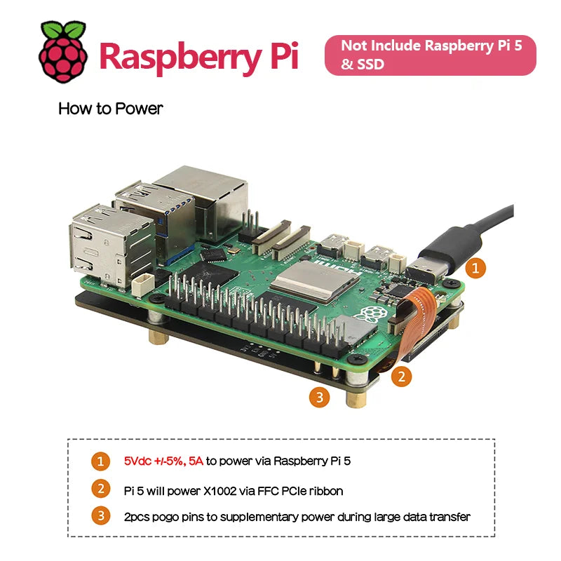 Custom X1002 PCIe to NVMe Board with P580 Metal Case for Raspberry Pi 5 Education and Learning