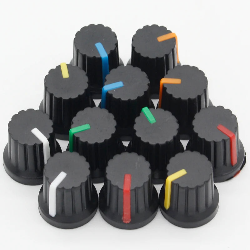 Custom Newest !! Hot Sale 12 Pcs 6mm Shaft Hole Dia Plastic Threaded Knurled Potentiometer Knobs Caps Manufacturer