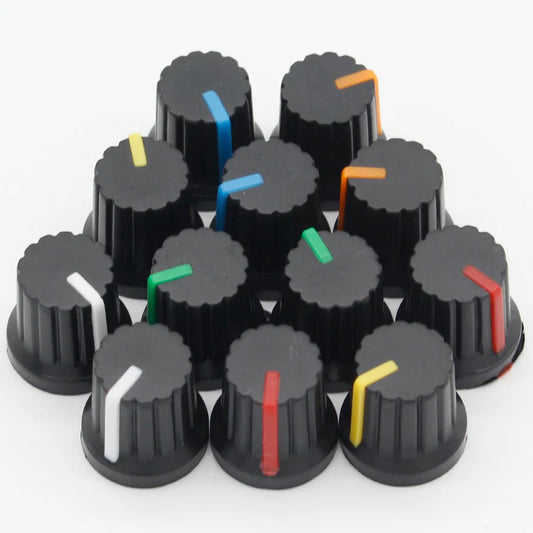 Custom Newest !! Hot Sale 12 Pcs 6mm Shaft Hole Dia Plastic Threaded Knurled Potentiometer Knobs Caps Manufacturer