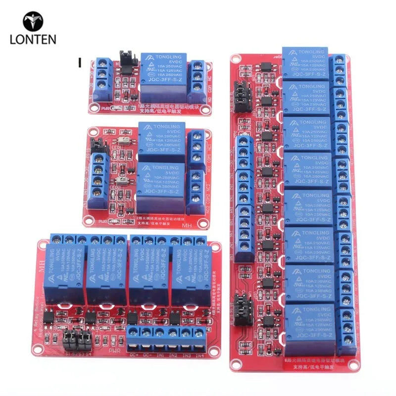 Custom Lonten Relay Module Board Shield 1 2 4 8 Channel 5V 12V AC 250V/10A, DC 30V/10A -40-+85 5W Manufacturer