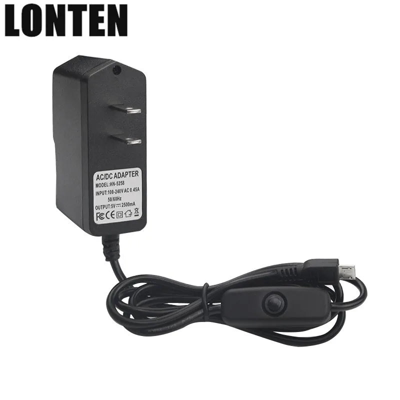 Custom Lonten 5V 2.5A Power Supply with ON/OFF Switch Button Micro USB Power Charger Adapter EU US UK AU Plug for Raspberry Pi 3 Model Manufacturer